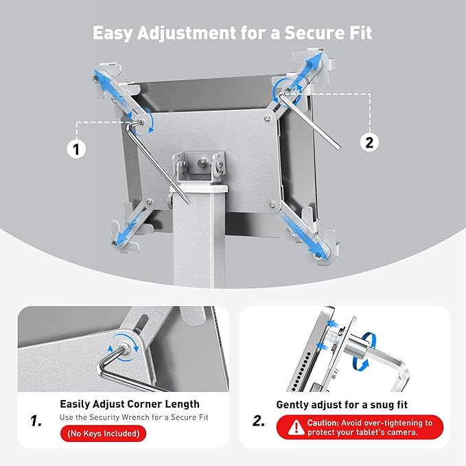 AboveTEK Anti-Theft iPad Kiosk Stand, 360 Rotation & Adj. Height 8.3"–13.4", Heavy-Duty Steel & Aluminum, Fits 9.7"-13" Tablets, Security Retail POS Tablet Stand for Business & Commercial Use (Silver)
