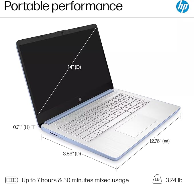 HP 14" Laptop 2025 Business Student Slim Computer, Lifetime MS Office, Copilot AI, Quad-Core Intel CPU, 16GB RAM, 628GB Storage (128GB UFS+500GB Ext), MarxsolAccessory, Wi-Fi 6, Win 11 Pro, Sky Blue