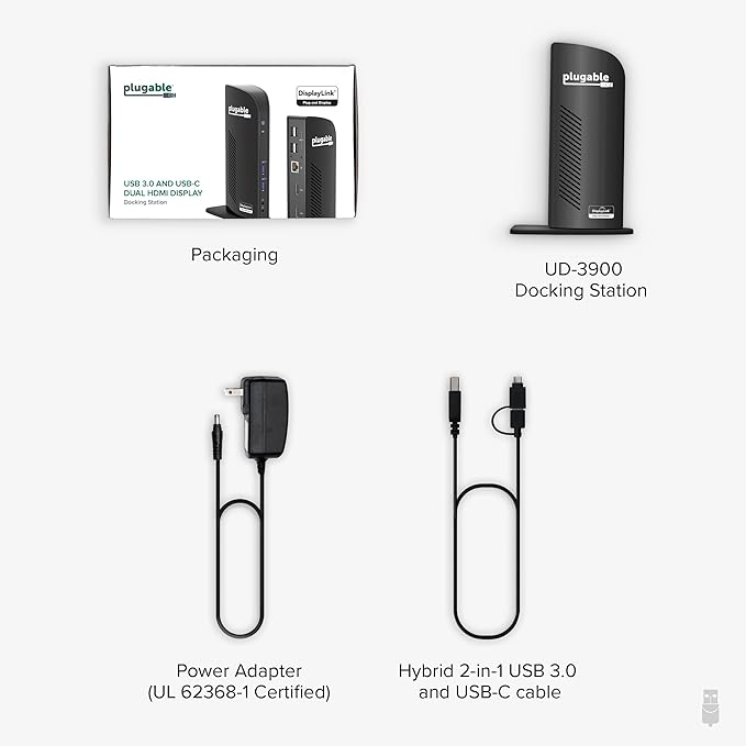 Plugable Universal Laptop Docking Station Dual HDMI Monitor for Windows and Mac (Driver Required), USB 3.0 or USB-C, 2X HDMI, Gigabit Ethernet, Audio, 6 USB Ports (UD-3900)