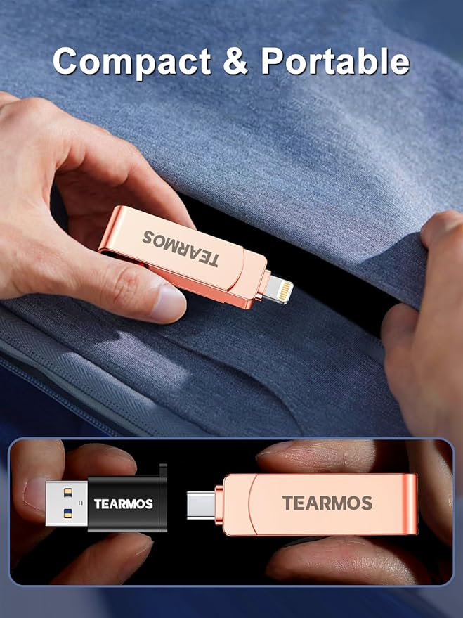 512GB Flash Drive Intended for iPhone iPad, Memory Stick Storage for Photos and Videos Backup, Compatible with iPhone iPad Android PC, Plug and Play, No Application Required (Rose Gold)