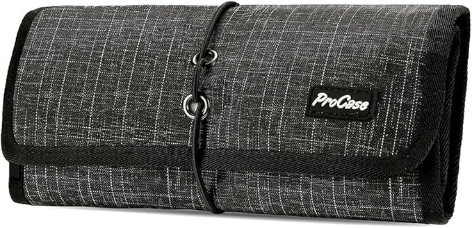ProCase Electronic Organizer Cord Pouch, Travel Cable Charger Phone Accessories Bag Organizer Roll up Tech Carrying Case for USB Cables SD Memory Cards Earphone Flash Hard Drive -BlackPlaid