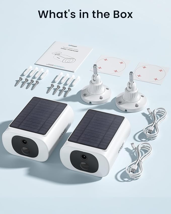 ieGeek Solar Camera Outdoor Wireless, 2K Outside Cameras for Home Security, Embedded Solar Panel, AI Motion Detection, Smart Spotlight & Alarm, No Hub Needed, 2 Pack