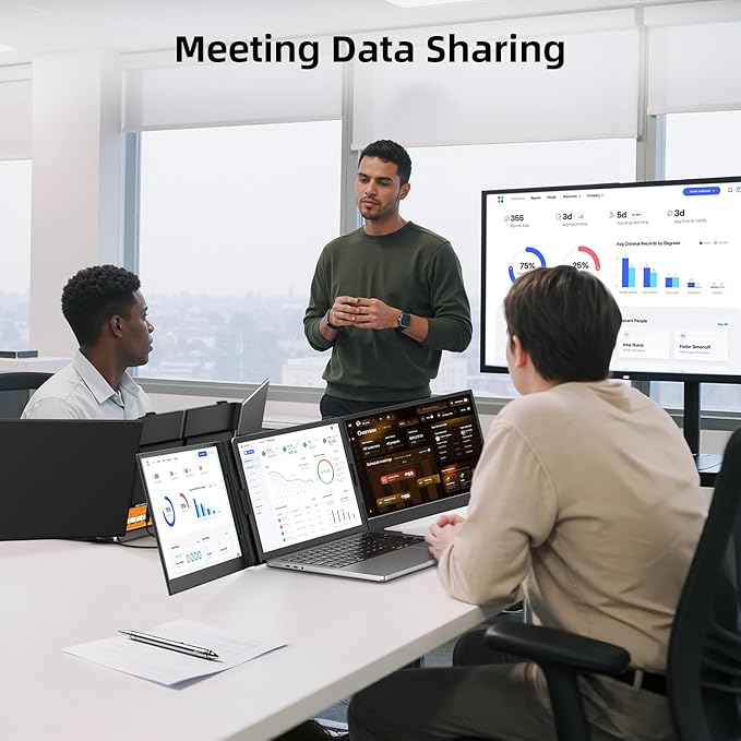 14" Triple Laptop Screen Extender - Ultra Thin & Lightweight (2.2lb) Portable Monitor For Laptop, FHD 1080P Travel Display 13-17" Laptops, Plug & Play USB-C/HDMI, Aluminum Extended Screen for Mac/Win