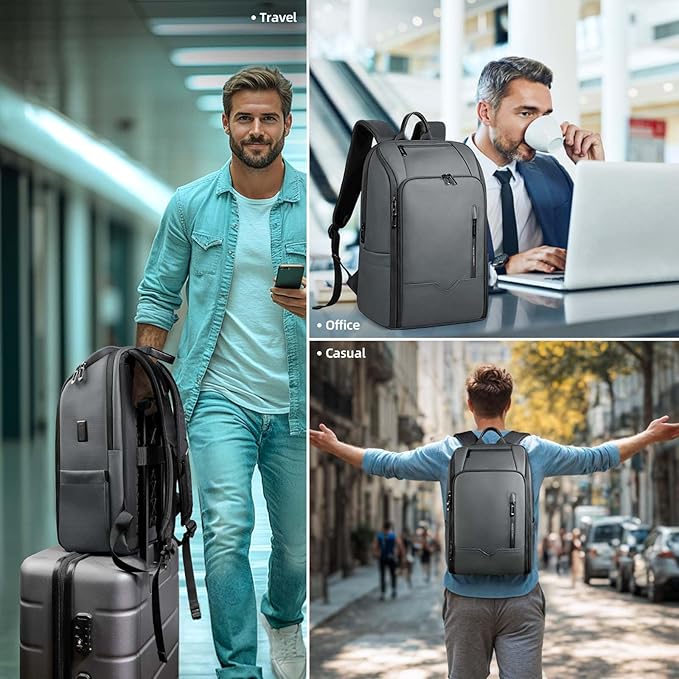 Business Backpack Computer Bag for 15.6 Inch Laptop for Men Women with USB Charging Port Water-Resistant Anti-theft Luggage Backpack Suitcase Casual Daypack for College Weekender Hikking Travel-DGrey