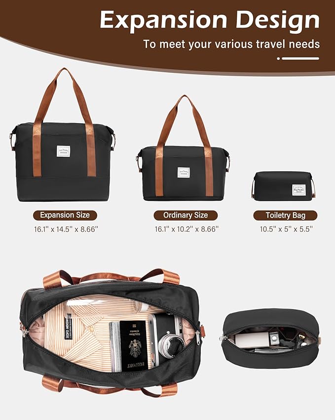 LONG VACATION Carry On Luggage Sets 3 Piece 20 Inch Suitcase Set, ABS+PC Hardshell Lightweight Travel Luggage with Spinner Wheels & YKK Zipper TSA Lock (BLACK-BROWN, 20 Inch)