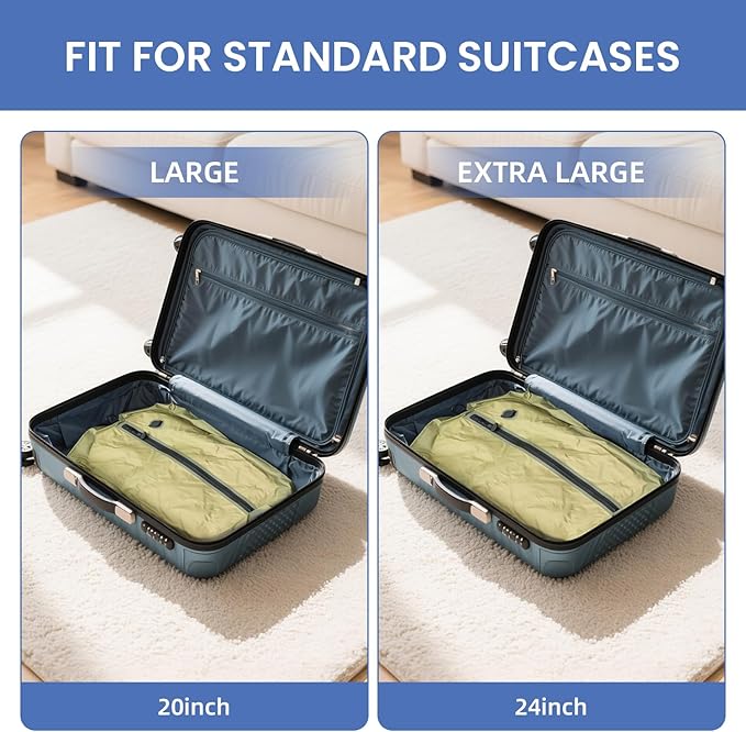 BAGAIL TPU Vacuum Bag for Travel, Reusable Compression Bag with IPX8 Waterproof Zipper, Save Space for Suitcase, Backpack and Carry on (Green, ExtraLarge, No Pump)