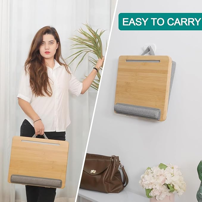 Lap Desk Laptop Tray with Cushion Portable Bed Tray Desk, Adjustable Angle Lap Desk with Tablet Phone Holder, for Home Office, Sofa, Bed, Couch and car. Bamboo Cushioned Laptop Table Tray
