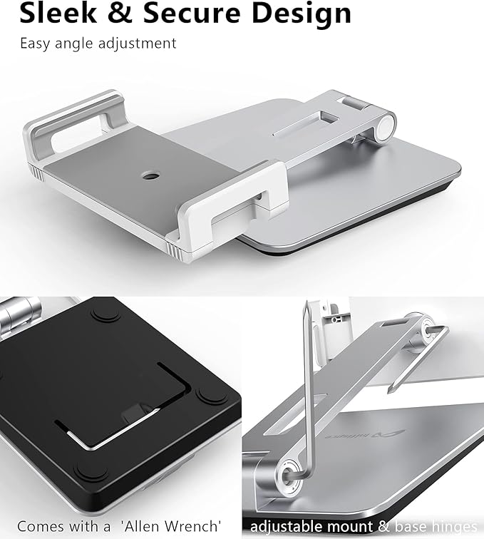 Heavy Aluminum Alloy Tablet Stand for 4.7''- 13'' Screen Surface Pro Series, iPad Pro 12.9/11, iPad, mini, Air, Samsung Galaxy Tabs and More (Silver)