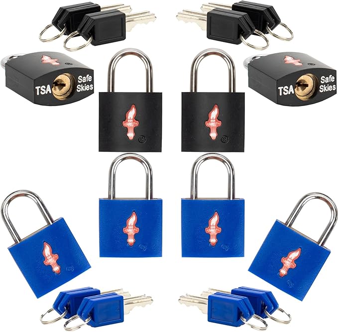 8 Pack TSA Suitcase Lock,TSA Luggage Lock for Luggage, Suitcases & Gun Cases - Solid Brass Security Lock with Colored Shell (8 Colors: Black/Blue)