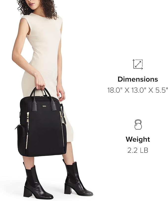 TUMI - Voyageur Atlanta Backpack - Travel Backpack for Women - For Business, Commute - Holds Up to 17" Laptop - Black & Gold Hardware