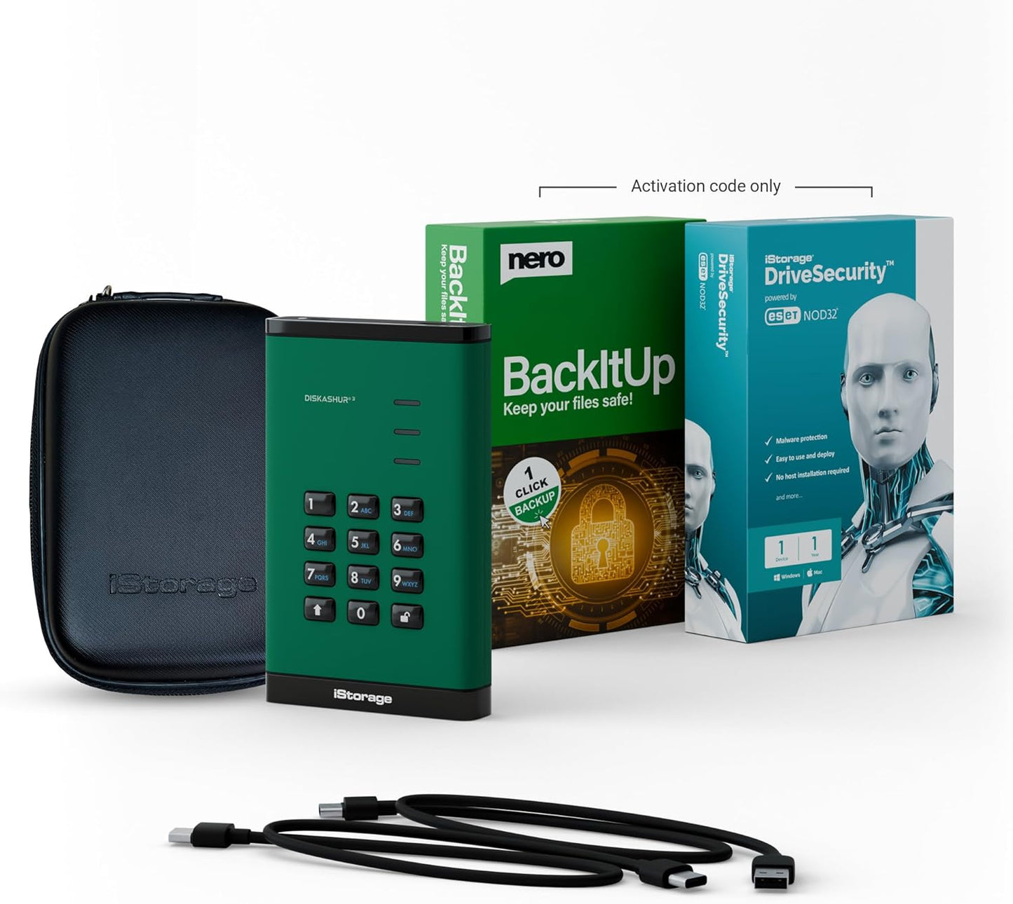 iStorage diskAshur3 SSD 2TB Green - Secure Portable Solid State Drive - Password Protected - Dust & Water Resistant - Hardware Encryption