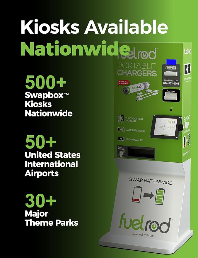 FuelRod USB-C Portable Charger Kit - Pack of 2 - Includes All Cables & Adapters Compatible with All Tablets & Smart Phones, Rechargeable Backup Power Bank, Swap for Charged Rod at Kiosk