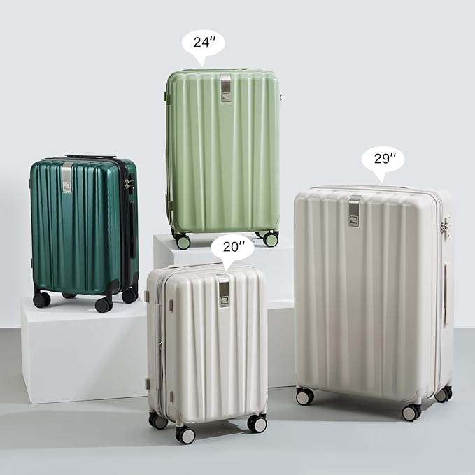 Hanke Expandable Hardshell Luggage Sets 3 piece Carry on Luggage with Wheels Suitcases Lightweight Checked Travel Luggage Rolling Large Suitcase Travel Luggage Bag Woman Men 20/24/29 Inch(Ivory White)