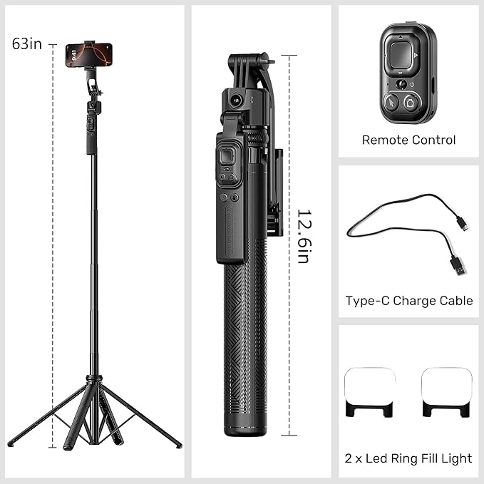 Auto Face Tracking Selfie Stick Tripod for iPhone with Light,360 Rotation That Follows Your Movement,63" Phone Camera Tripod Stand with Remote for Content Creator Vlog Live Stream Video Recording
