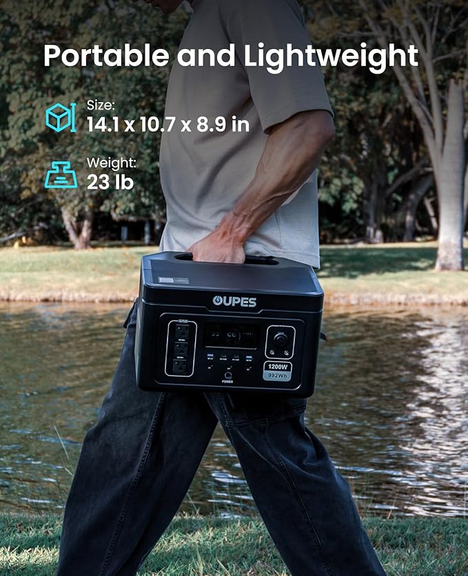 OUPES Exodus 1200 Solar Generator with 100W Panels Included, – 992Wh 1200W LiFePO4 Battery Power Station with Dual PD 140W Type-C, Smart App Control, UPS, Ideal for Camping, RV, Home Emergency