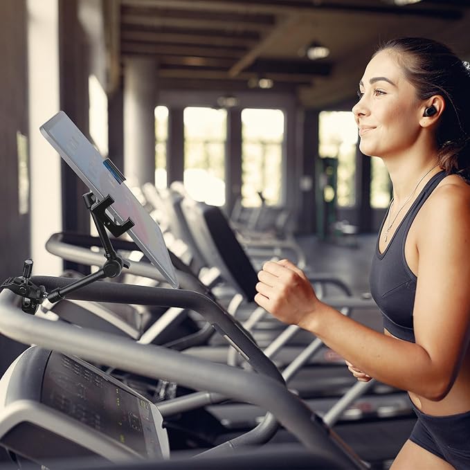 All-Aluminium tablet Holder Bike Handlebar Mount Clamp for Stationary Bicycle Spin Bike Stroller, Tablet Holder for Microphone Stand and Mic Music Stand, Compatible with iPad, iPhone, 4.7-15" Devices