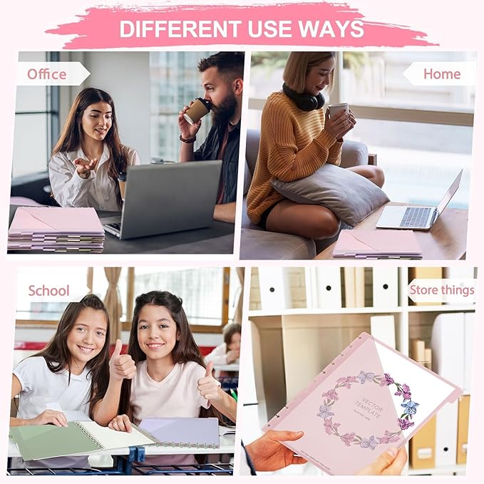 8 Pcs Discbound Pocket Dividers 8.5 x 11 with Tabs and Pockets 8 Tab Discbound Pocket Folders Letter Size DiscBound Binder Dividers Plastic Disc Planner Supplies for Business School Office(Pastel)