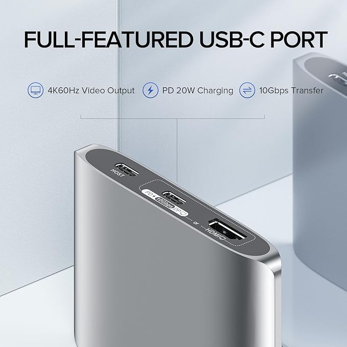 6-in-1 USB C Hub with 4K HDMI,3 USBC 10 Gbps Data Ports, Full-Featured USB-C(100W Power Delivery+10 Gbps Data Ports+4K DP)