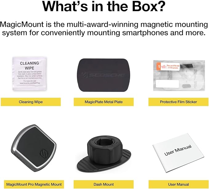 Scosche MPDB MagicMount Pro Magnetic Cell Phone Car Mount with Strong Magnets & 360° Adjustable Head, Adhesive Dashboard Cell Phone Holder Compatible with iPhone, Samsung, Android, Non-MagSafe Devices