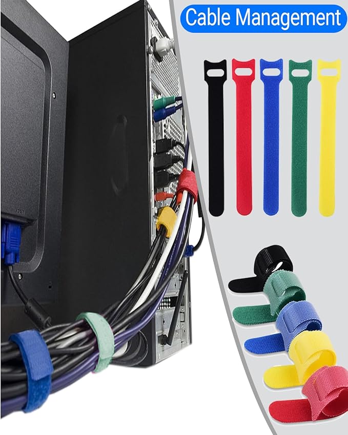 120PCS Cable Ties Reusable - 6 Inches Multi-Colour Adjustable Cord Straps Cord Organizer, Multi-Purpose Reusable Hook and Loop Cable Organizer for Home, Office, Travel, Garage, and Gardening