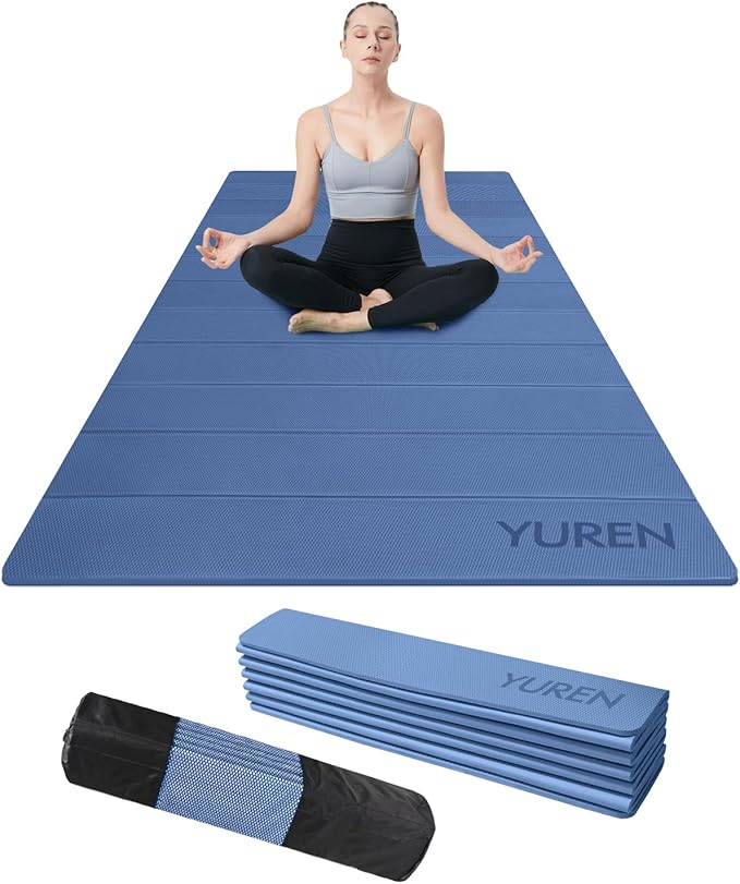 Foldable Yoga Mat 10mm Thick Wide Exercise Mat Non Slip Workout Mat for Home Gym, Travel, with Yoga Carrying Bag