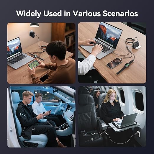 72W Super Fast Charging 3-in-1 Multi Charging Cable, Dual USB-C Ports for iWatch Ultra/SE/10-1/iPhone 17/16/15 Pro, Multi Charger for Apple Watch, Galaxy Phone Travel Essentials