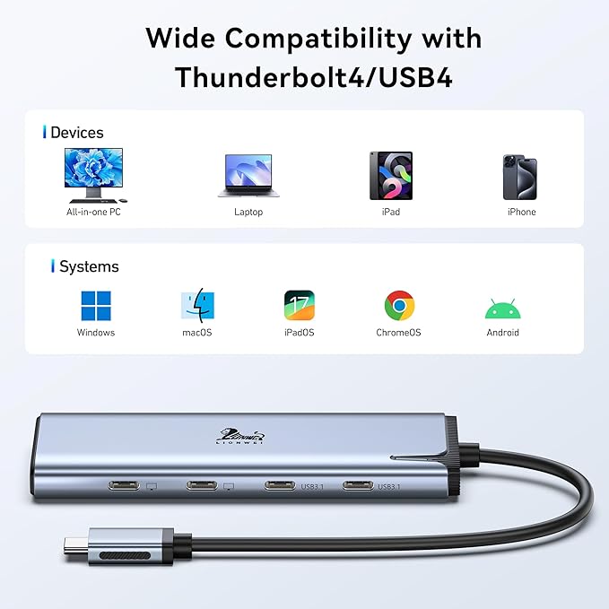 USB C Docking Station Dual Monitor 4K@60Hz DP Alt Mode, USB C Video Hub with 10Gbps Data Transfer, 100W PD Charging, USBC Splitter for Dell/HP/Lenovo, Portable Monitor and More Type C Devices