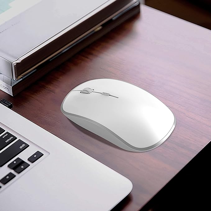 Wireless Mouse for Laptop, J JOYACCESS Silent Stream line Optical Cordless Mouse with USB Nano Receiver and High Precision 2400 DPI-Silver+White