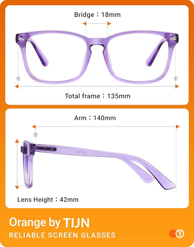 TIJN Blue Light Blocking Glasses for Women Men Clear Frame Square Nerd Eyeglasses Anti Blue Ray Computer Screen Glasses (Purple)