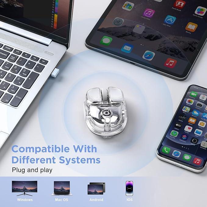 Q9 Wireless Mouse, 2.4G/BT Dual Mode, 4 Adjustable DPI (800-4800), Ultra-Quiet Click, Bluetooth Mouse with RGB Breathing Light, 500mAh Long Battery, Portable for PC/Laptop/Mac/Tablet(Silver)