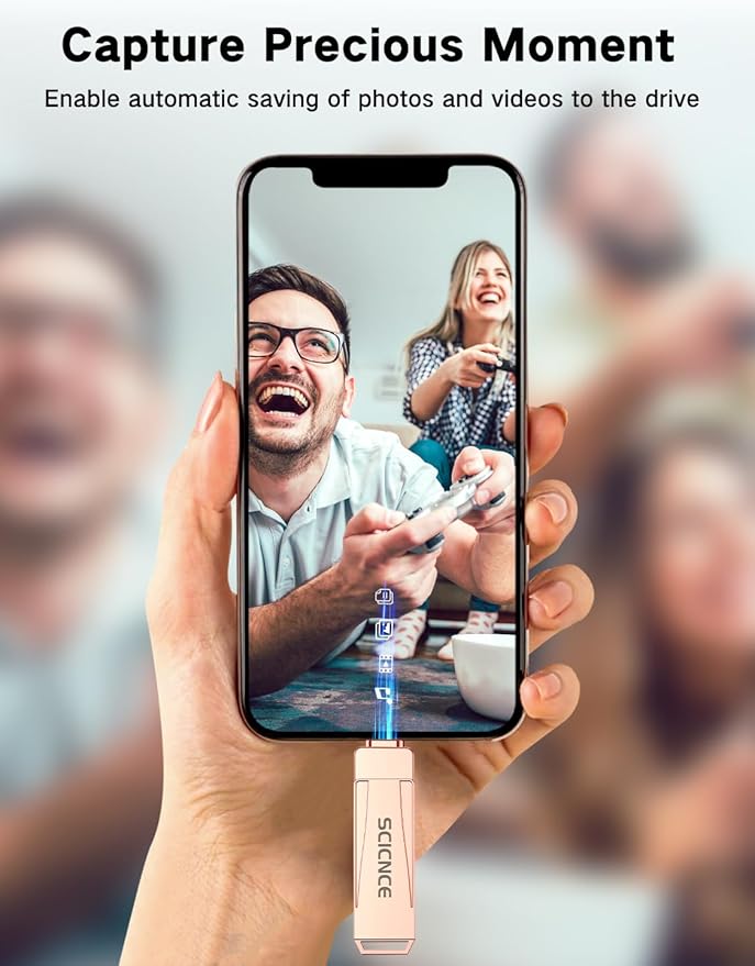 SCICNCE 128GB Flash Drive Intended for iPhone, USB Memory Stick Storage Backup for Photos Videos, Plug and Play No APP Required, Compatible with iPhone iPad Android and Computers (Rose Gold)