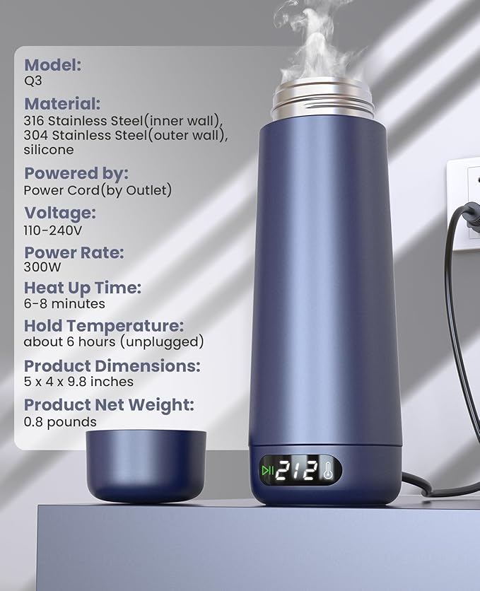 Travel Kettle, Dual Voltage Portable Electric Kettle 110V-220V-240V Smart Small Water Boiler for Tea & Coffee, 316 Stainless Steel, 6 Temperature Control and LCD Display, for Global Use (370ML)