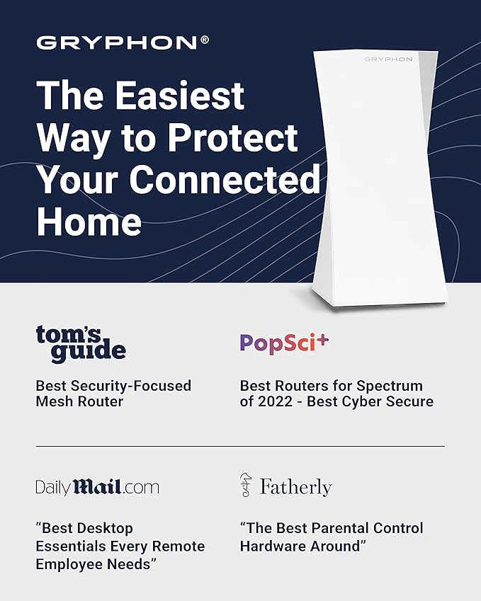 Gryphon Tower Super-Fast Mesh WiFi Router 2-Pack – Advanced Firewall Security, Parental Controls, and Content Filters – Tri-Band 3 Gbps, 6000 sq. ft. Full Home Coverage per Mesh Router