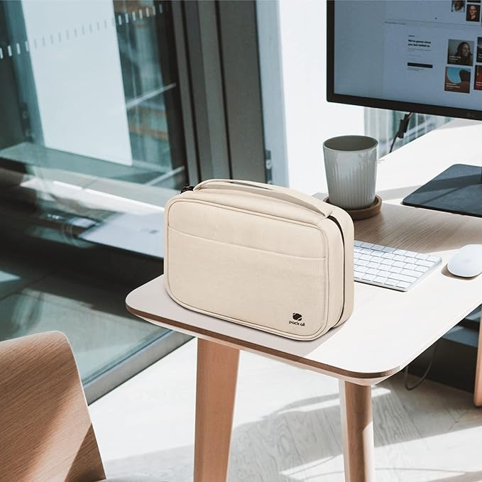 pack all Electronic Organizer Plus, Larger Capcity Cable Organizer Bag, Shockproof Carrying Case, Portable Cord Travel Organizer Storage Bag for Cables, Chargers, Phones, USB, SD Cards(Beige)