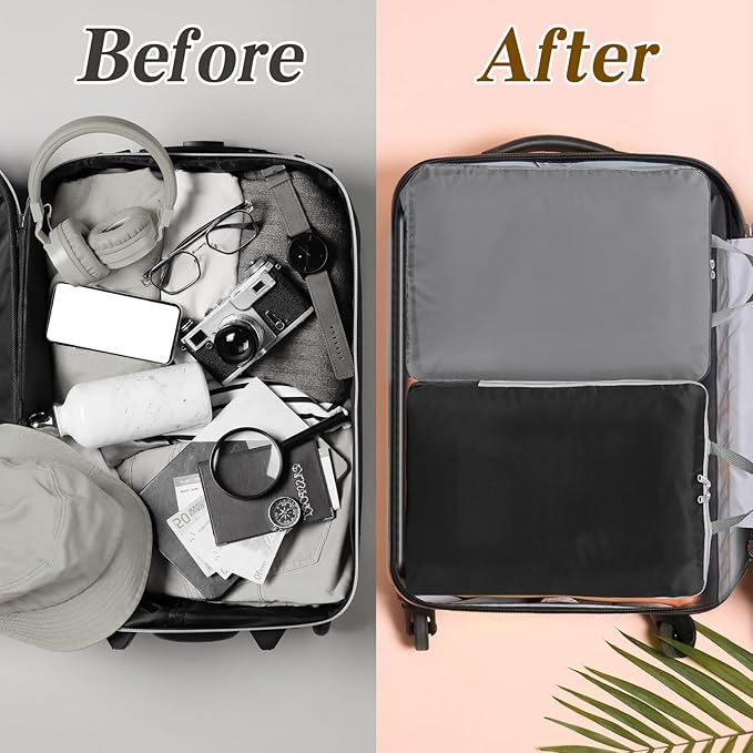 Hosuly 6 Pcs 17.3 x 12.6'' Compression Packing Cube Bag Extra Large Travel Expandable Space Saving Organizers XL for Luggage Storage(Black, Gray, Beige)