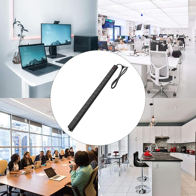 Metal Wall Mount Power Strip, Mountable Power Outlet, Aluminum Alloy Mount Power Socket with Switch, 6 FT SJT 3/C 14AWG Power Cord, 15A 125V 1875W (16 Outlet)