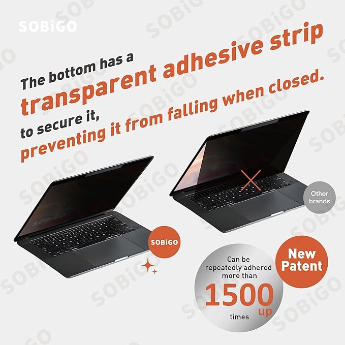 SOBiGO! Magnetic Anti-Blue Light Privacy Screen Protector for Laptop – Anti-Glare, Anti-Scratch, Privacy Filter – Nano Washable Adhesive Strip Design, Easy Installation for 14 Inch Laptop Privacy Screen-Filter for 16:9 Widescreen Display.