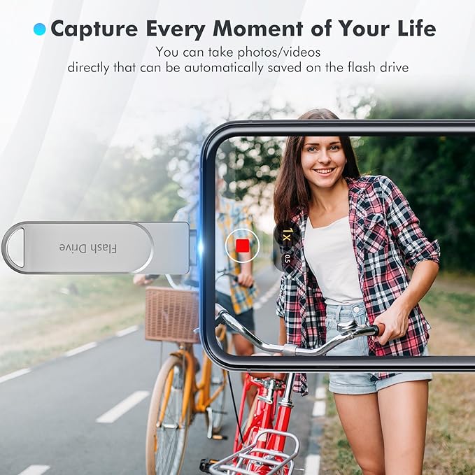 Apple MFi Certified Flash Drive 512GB, Photo Stick for iPhone Memory Stick for Photo/Video Backup Stick, High-Speed USB Thumb Drive for iPhone Storage Compatible for iPhone/iPad/Android/PC (Silver)