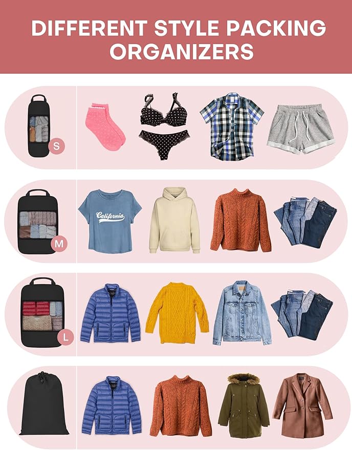 6 PCS Set Compression Packing Cubes for Travel, Lightweight Packing Organizer Bags Travel Essentials for Carry On, Suitcase, Home Closet - Black