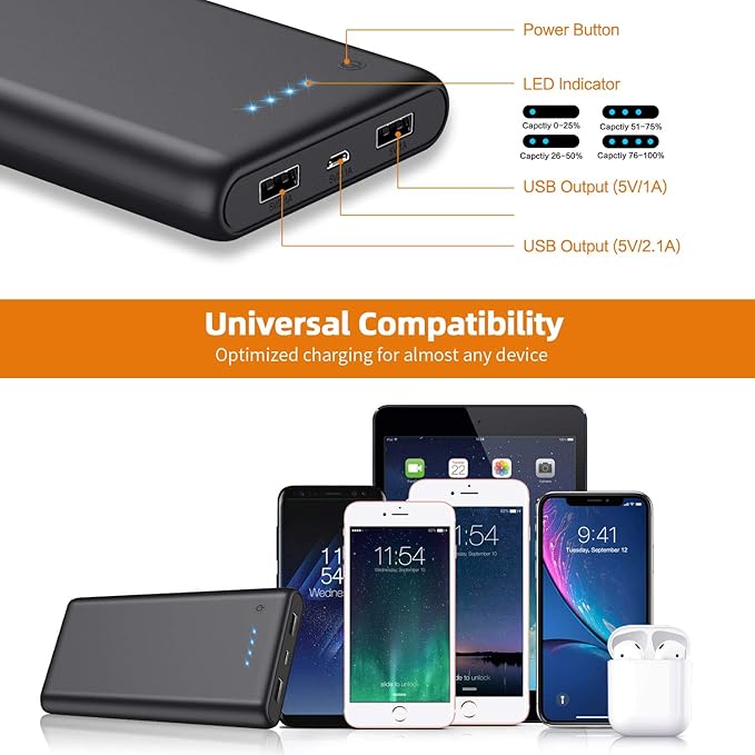 Portable Charger Power Bank 25800mAh Huge Capacity External Battery Pack,Dual Output High Speed Charging Power bank with 4 LED Indicator Compatible With iPhone 17/16/15/14/13,Samsung Android Phone etc