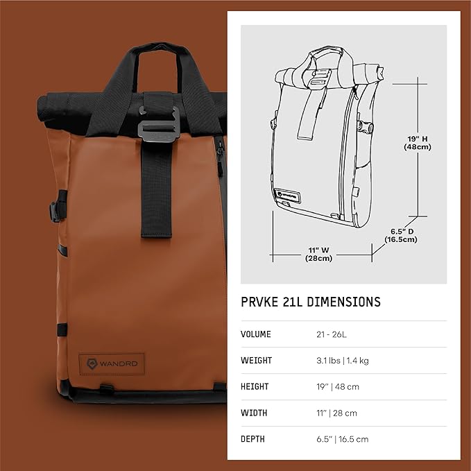 WANDRD PRVKE 21L, V3 Backpack: Weather-Resistant Travel & Camera Backpack with Laptop Sleeve, Quick Side Access, Clamshell Opening – Ideal Photography & Travel Bag (Sedona Orange)