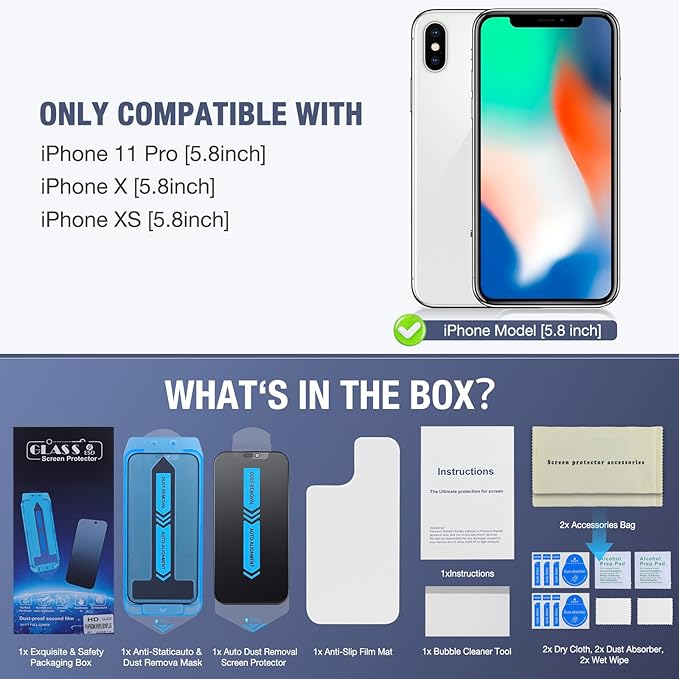 2-Pack Matte Privacy Screen Protector for iPhone X/iPhone XS/iPhone 11 Pro, Anti-Glare Display Filter, No Bubbles, High Definition Clear, Easy Installation