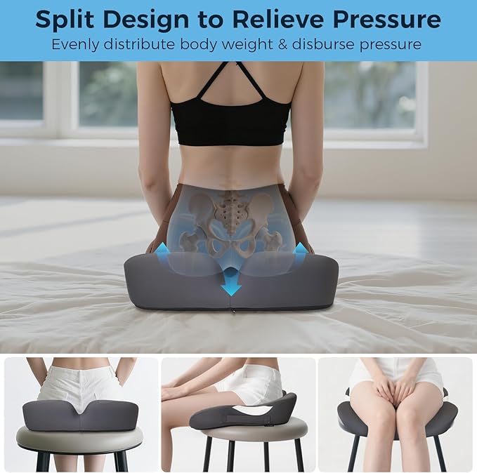 Tailbone Pain Relief Cushion, 18.5" x 16.5" Extra Large Memory Foam Cushion for Office Chair for Hip Support, Long Sitting Breathable Car Seat Cushion for Home, Work, Driving