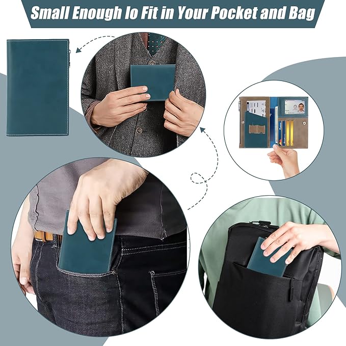 Genuine Leather Travel Passport Wallet, Slim RFID Blocking Holder for Secure Travel and Document Organization (Blue)