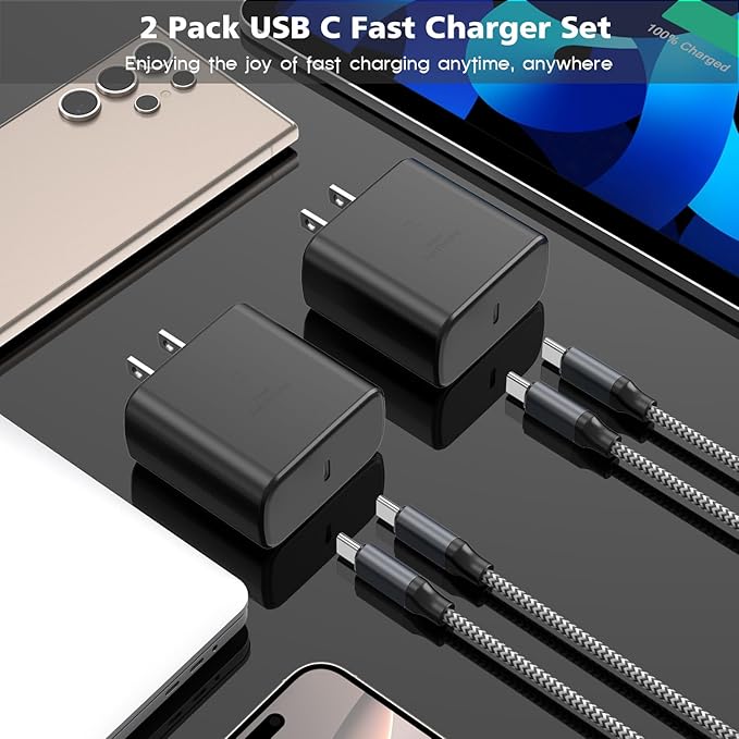 2Pack 45W Samsung Super Fast Charger Type C,10FT Type C Charging Cord with USB C Samsung Charger 10Foot USB C-C Cable for Sam sung Galaxy S25/S24+/Ultra/S22/S21/S20,iPhone17 Air/16/15 Pro,Pro Max,Plus