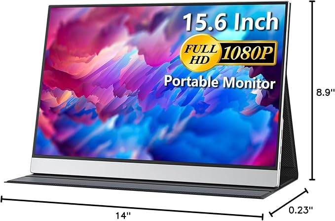 cocopar Portable Travel Monitor 15.6 Inch 1080P FHD USB-C Portable Screen with Dual USB-C HDMI Portable Monitor for Laptop PC Mac Surface Xbox PS5, with Cover VESA Mountable