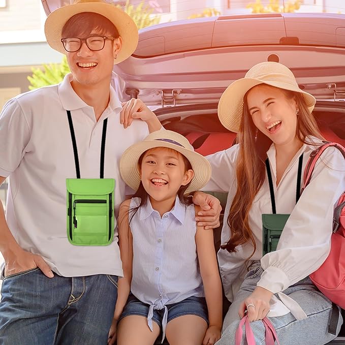 sundee Travel Neck Wallet with Double Zippers, RFID Blocking Passport Holder with Adjustable Neck Strap for Men and Women to Keep Cash, Credit Cards and Travel Documents Safe - Grass Green