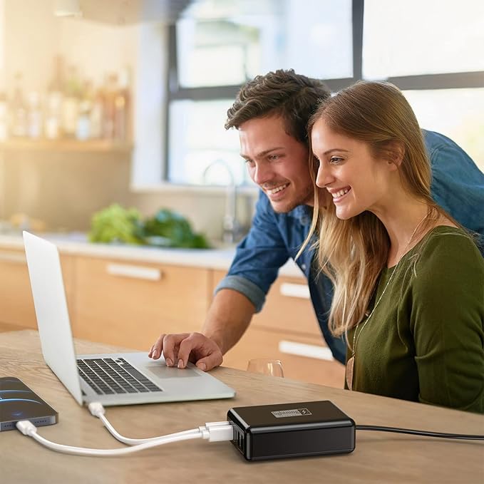 USB C Charger Block 100W, 5 Ports Charging Blocks Ultra Thin Flat Plug, USB Charging Hub with 360° Rotated Adhesive Punch-Free Holder, Charging Station for Laptops, Tablets, Cellphones Stuff