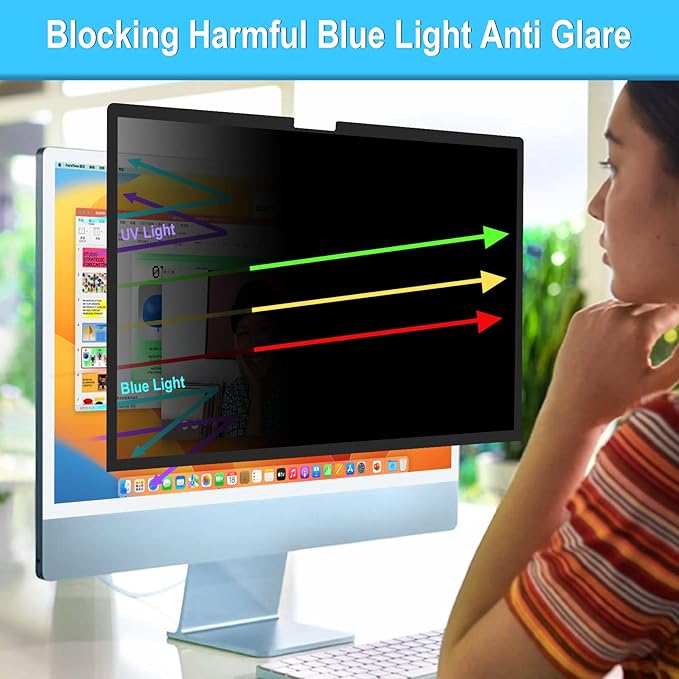 ZOEGAA Removable 24 inch iMac Privacy Screen Filter (2021-2024, M1, M3, M4 Chip), Computer Monitor Privacy Screen for iMac 24 inch and Anti-Spy Anti Blue Light Glare Filter