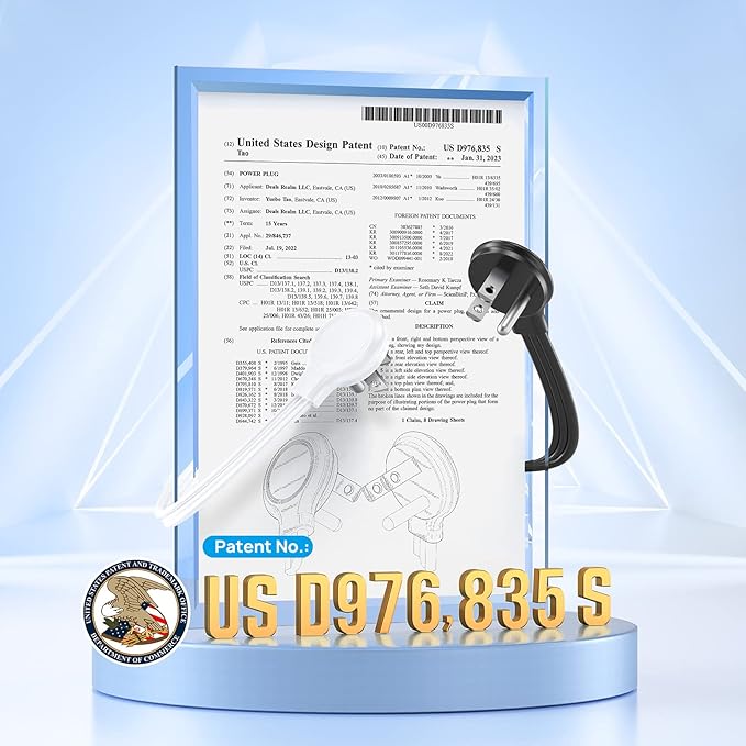 TROND Flat Plug Power Strip, 6 Widely Spaced Outlets and 3 USB Ports, Extension Cord 5ft, Wall Mountable, 1440J Surge Protector for Home Office Travel, White